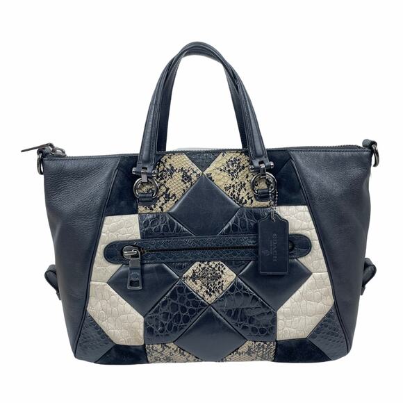 Coach Handbags - Coach Canyon Quilt Exotic Primrose Leather Satchel Tote Bag Purse Black